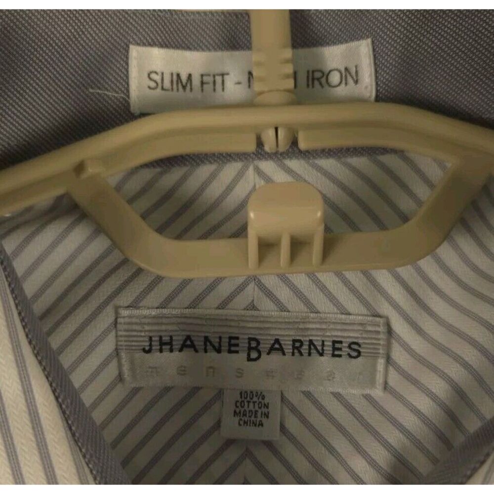 Jhane Barnes Men's Dress Shirt 18-32/33 Long Sleeve Large White Silver Stripe - Picture 3 of 8